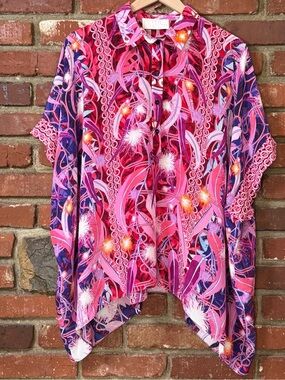 Peter Pilotto pink silk blouse size one size fits all resort wear 1/4 button up
